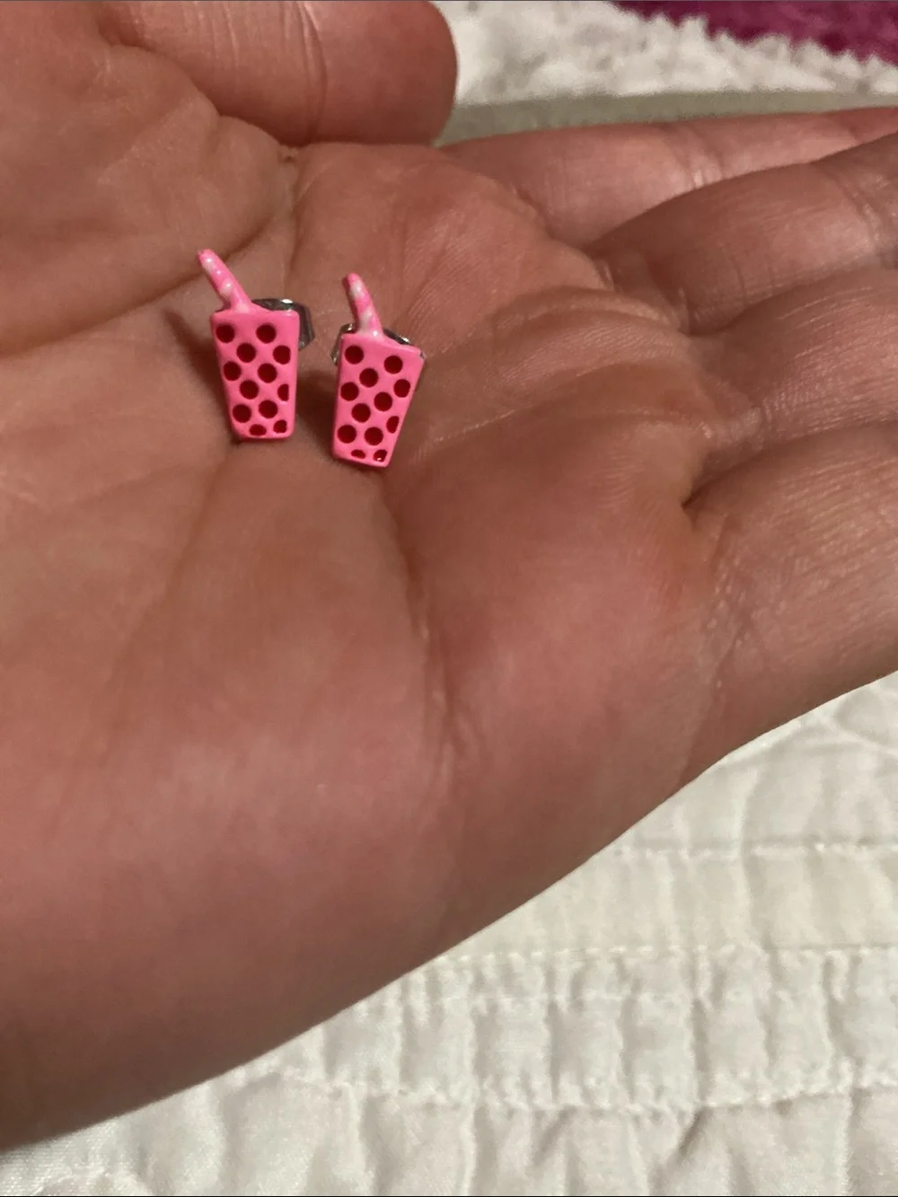 Pink Bubble Tea Stud Earrings for Kids